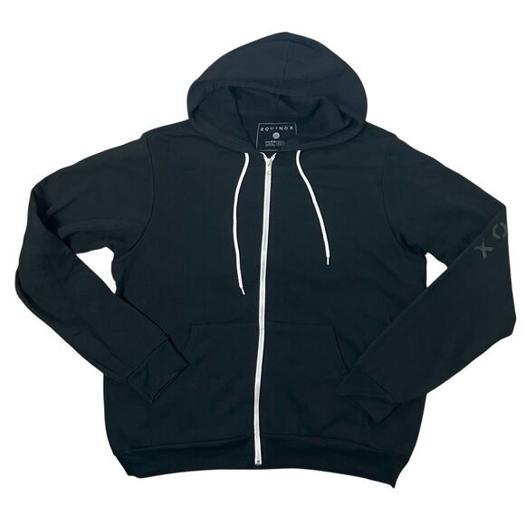 Equinox Hoodie Mens XL Black Cotton Full Zip Fleece Spellout Activewear Gym - Picture 2 of 11